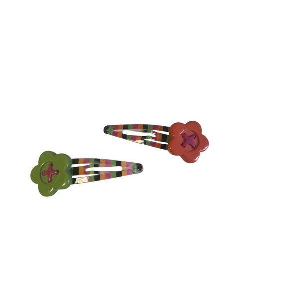 Gymboree Girls Flower Hair Clips With Striped Design - Picture 2 of 2